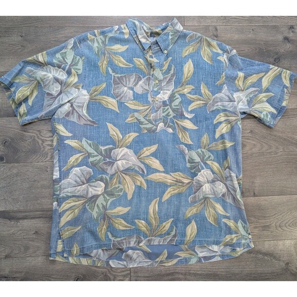 Reyn Spooner Hawaiian Shirt Mens XXL Blue Floral Leaf Print - Picture 1 of 4